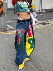 Contrast Patch Straight Jeans