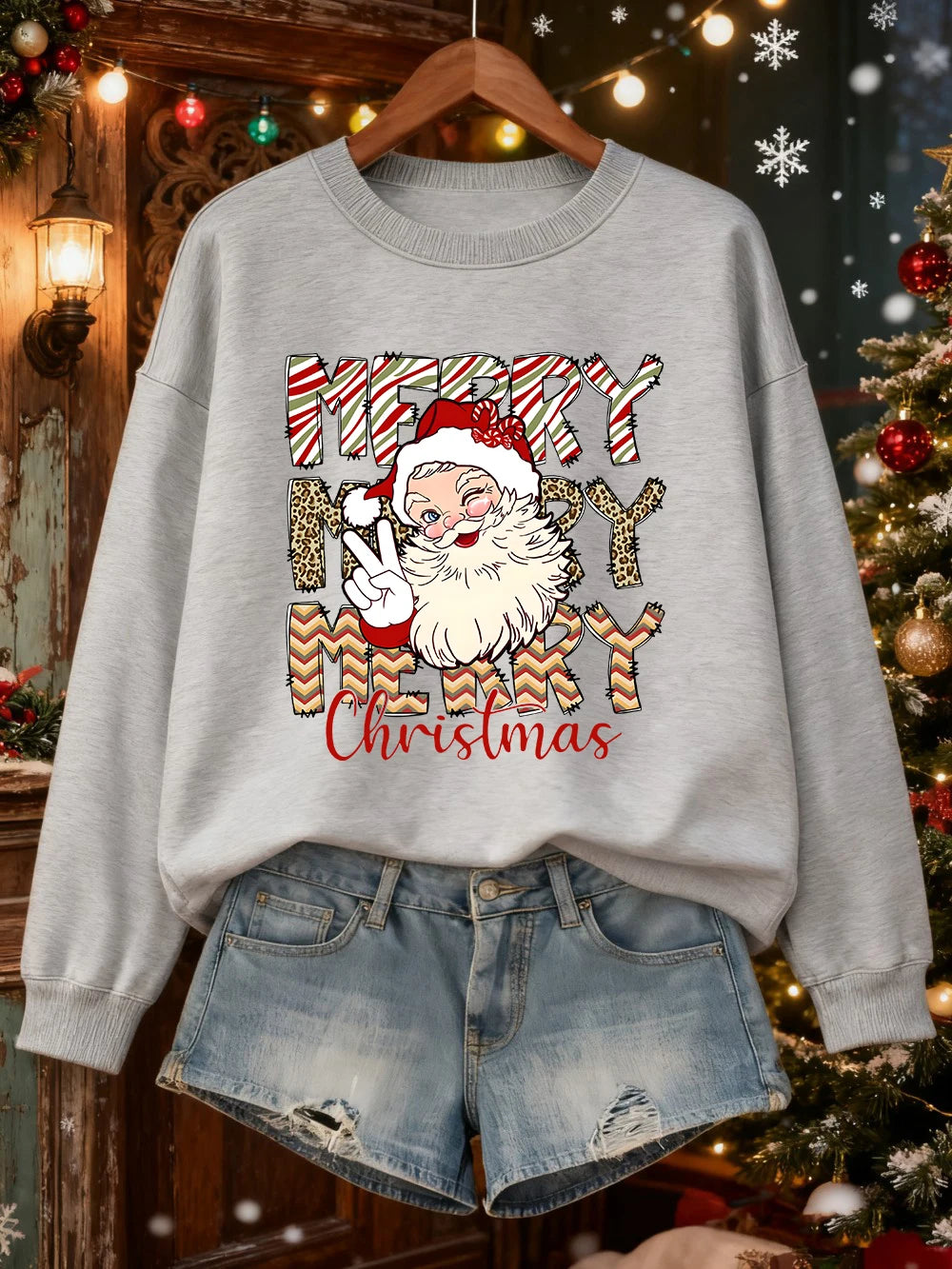 Santa Claus Print Christmas Sweatshirt
