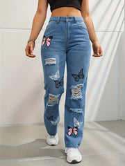 High Waist Butterfly Jeans