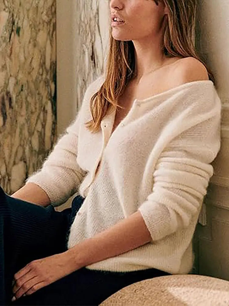 Round Neck Solid Knit Cardigan