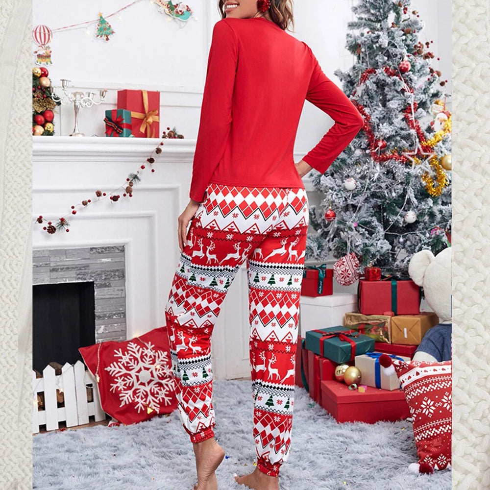 Cartoon Print Christmas Pajama Set