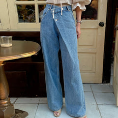 Asymmetrical High Waist Wide Leg Jeans
