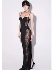 Lace Patchwork Backless Maxi Dress