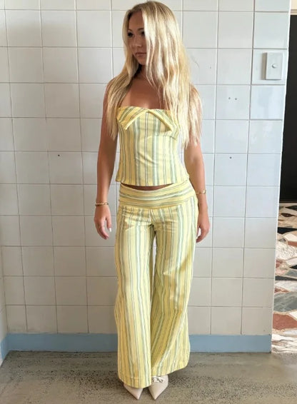 Striped Halter Top Pants Set