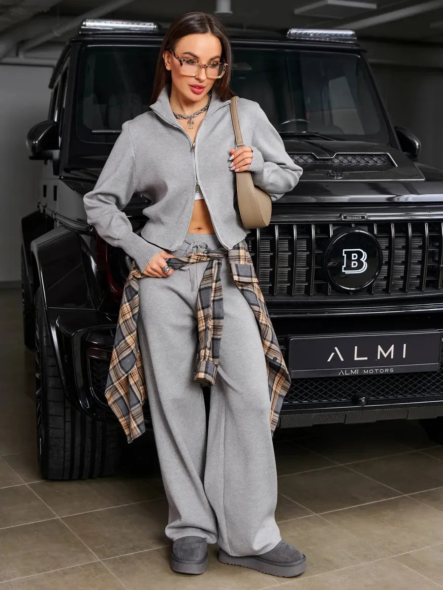 Zip Up Sweater Pants Set