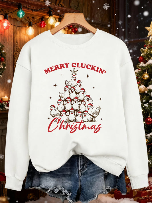Merry Cluckin' Christmas Print Sweatshirt