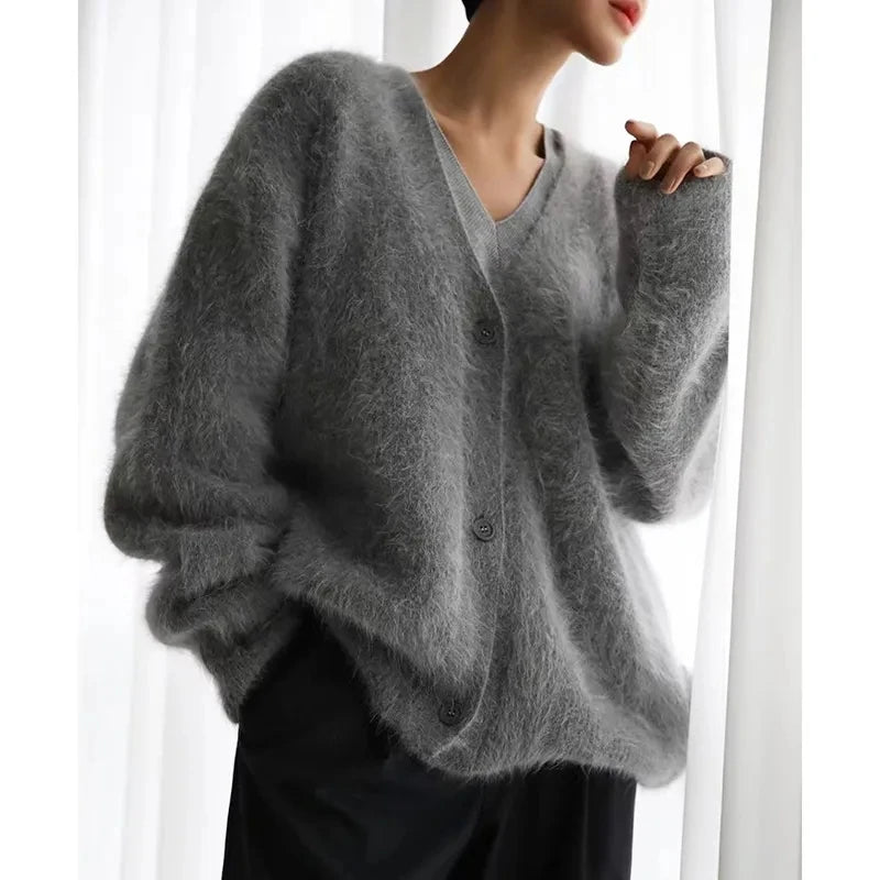 Imitation Mink Fur Knit Cardigan