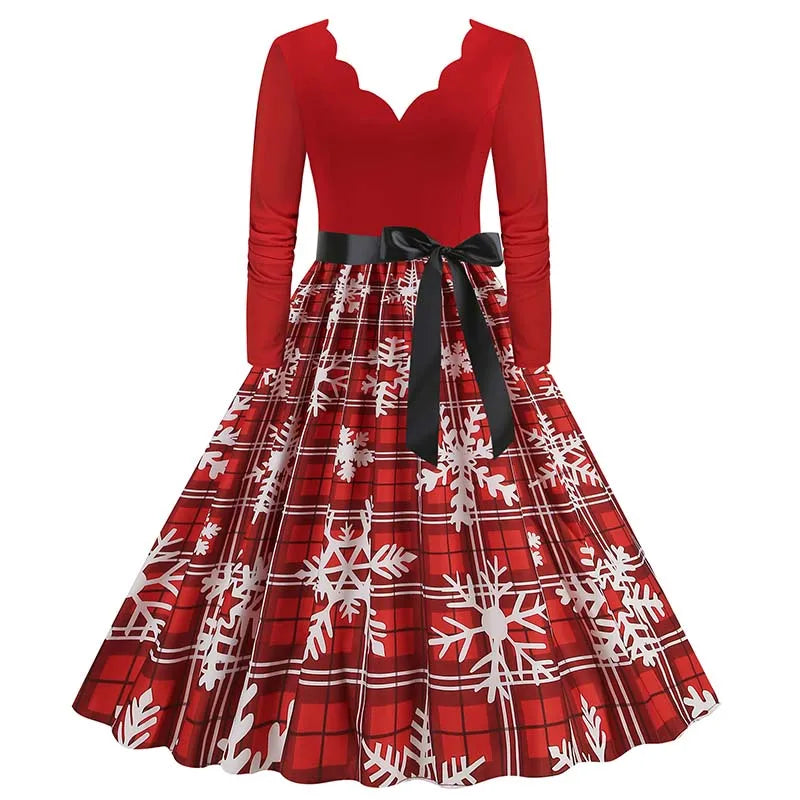 Vintage V-Neck Christmas Dress