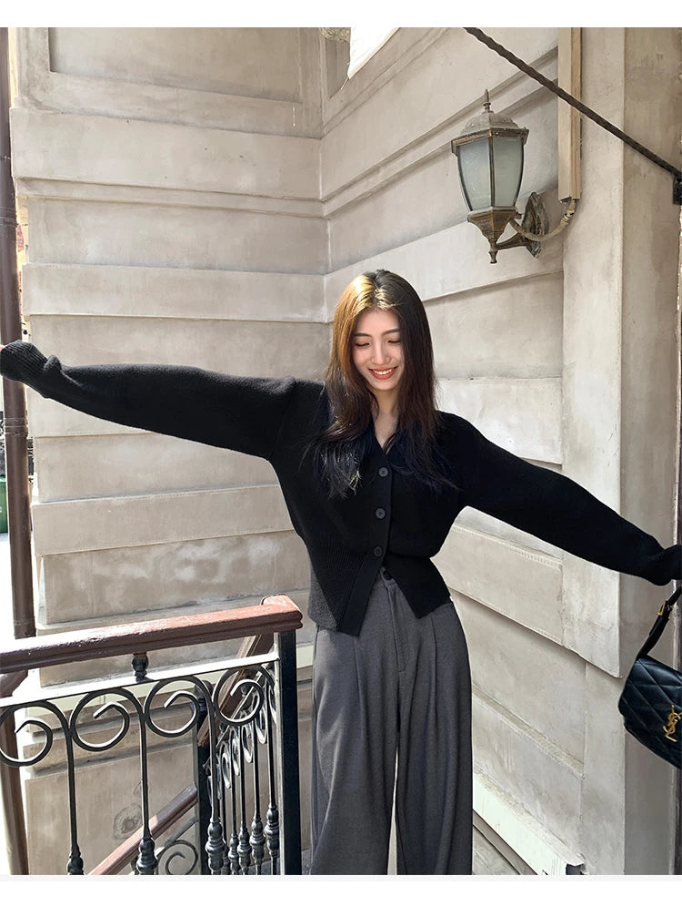 V-Neck Solid Knit Cardigan