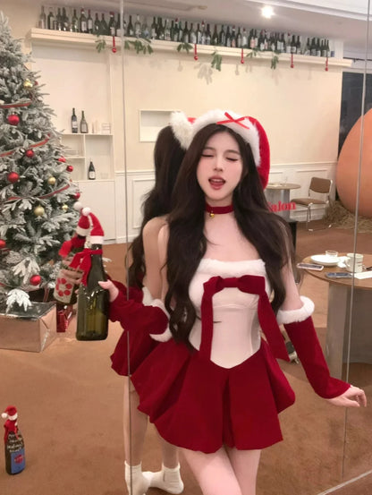 Velvet Red Bunny Christmas Dress