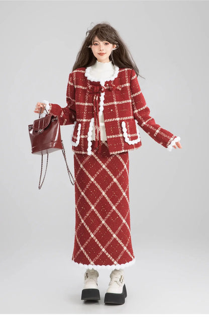 Women’s Red Plaid Christmas Two-Piece Set