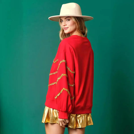 Sequin Christmas Tree Long Sleeve Sweater for Women