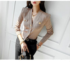 V Neck Knit Cardigan