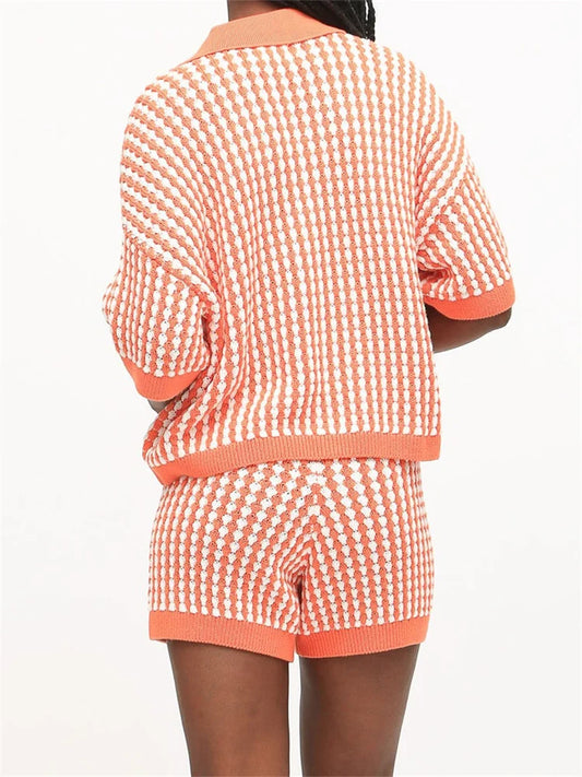 Contrast Knit Tee Shorts Set