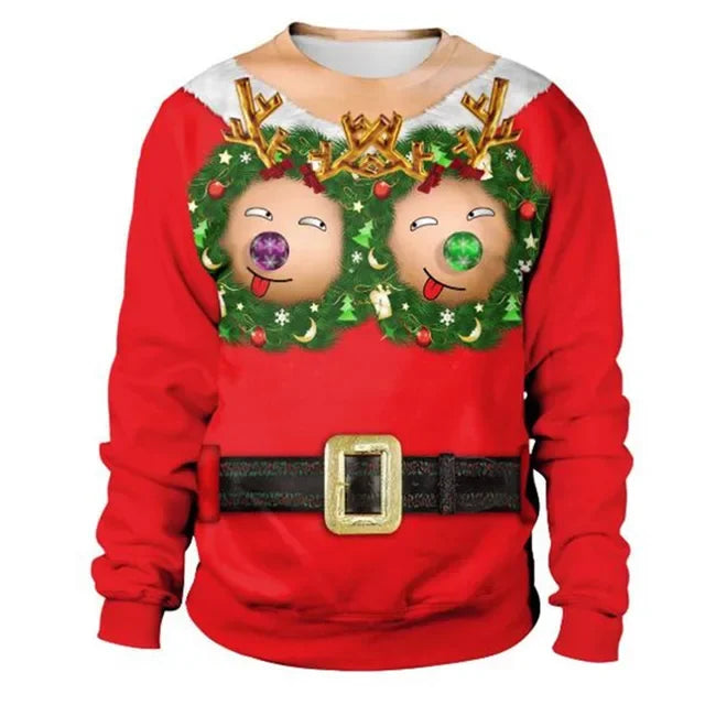 3D Reindeer Print Christmas Sweatshirt