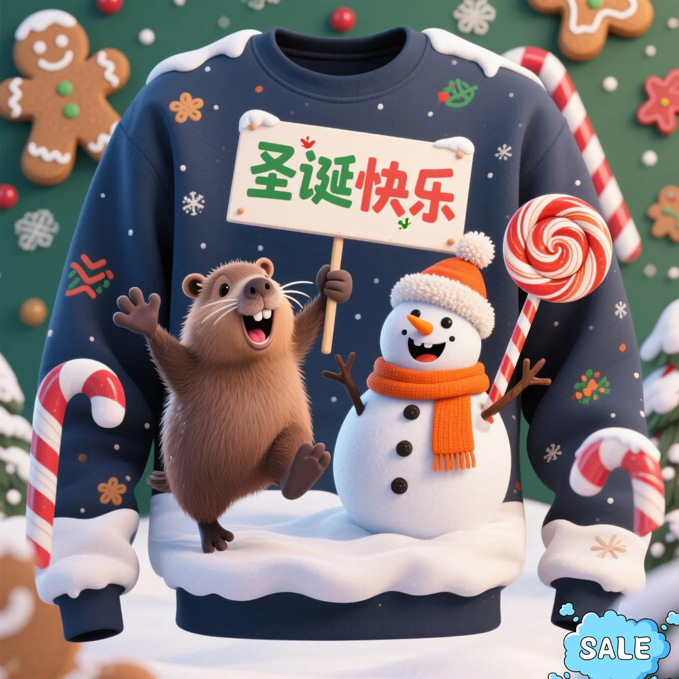 3D Capybara Printed Christmas Sweatshirt