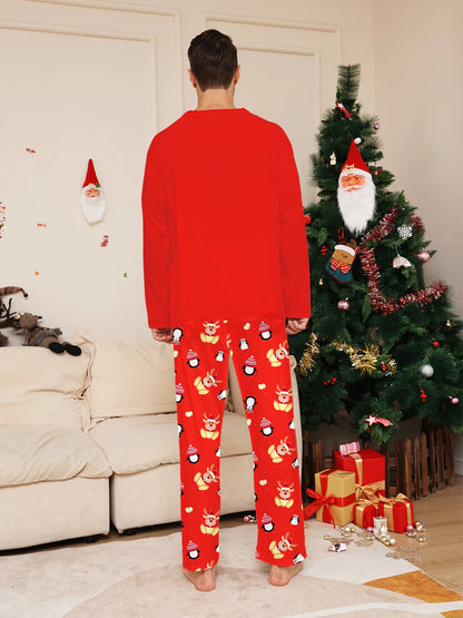 Reindeer & Penguin Print Pajama Set