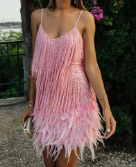 Sequins Feather Patchwork Dress