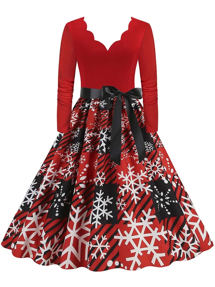 Vintage V-Neck Christmas Dress