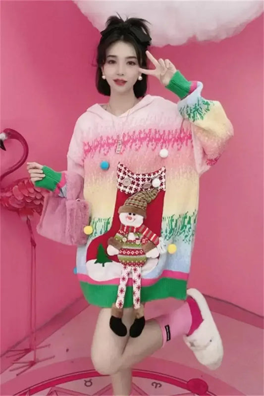 Rainbow Hooded Christmas Sweater