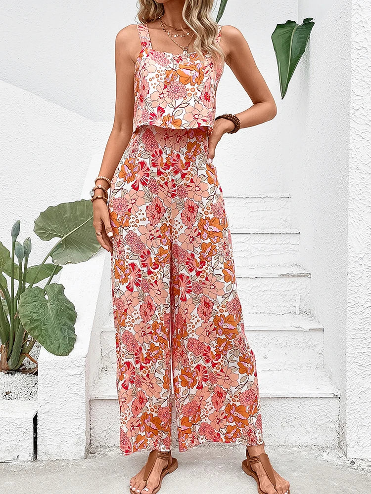 Floral Backless Wide Leg Jumpsuit