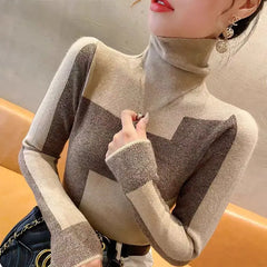 Patchwork Turtleneck Knit Sweater