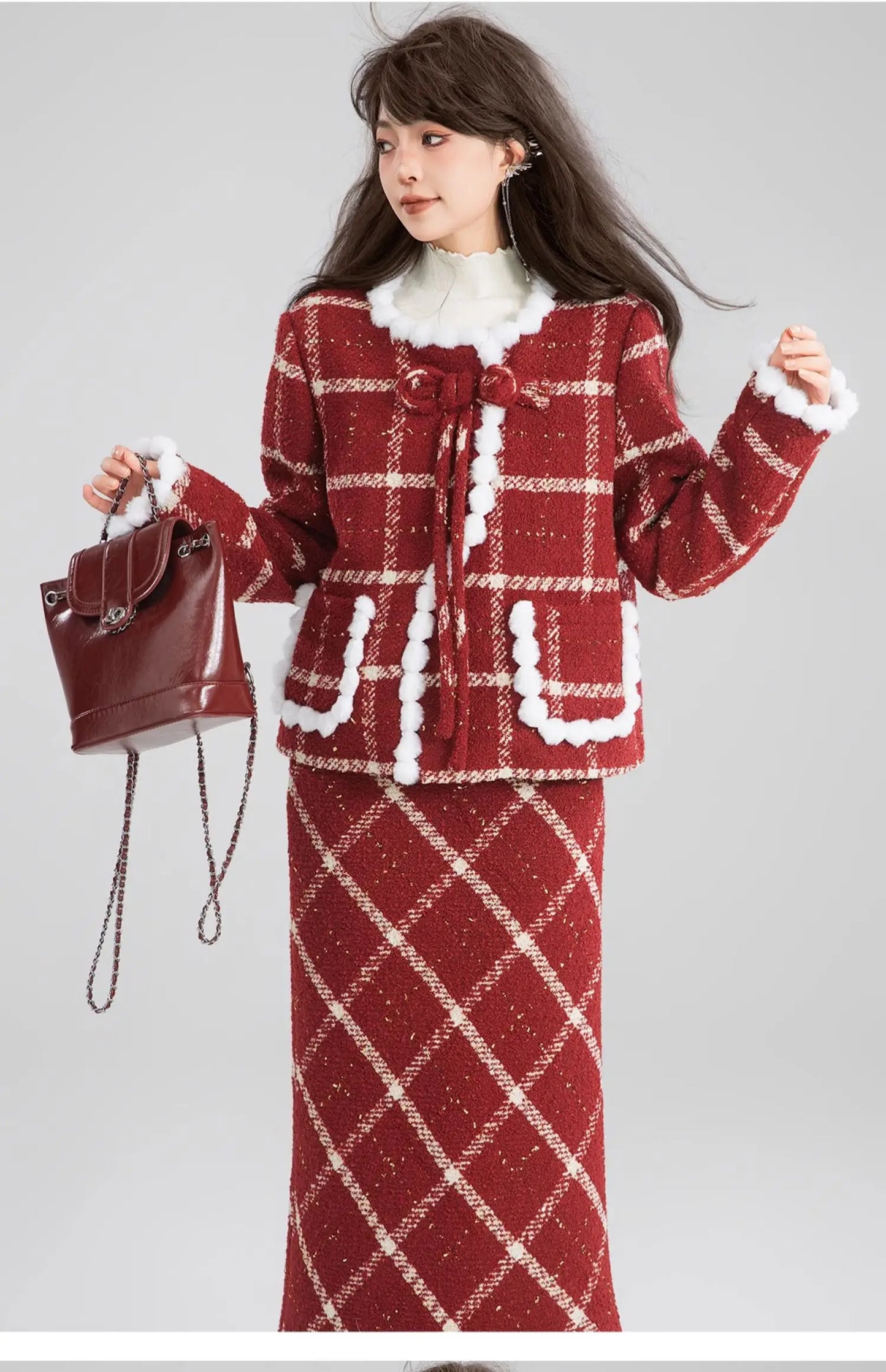 Women’s Red Plaid Christmas Two-Piece Set