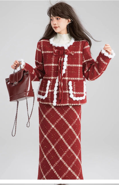Women’s Red Plaid Christmas Two-Piece Set