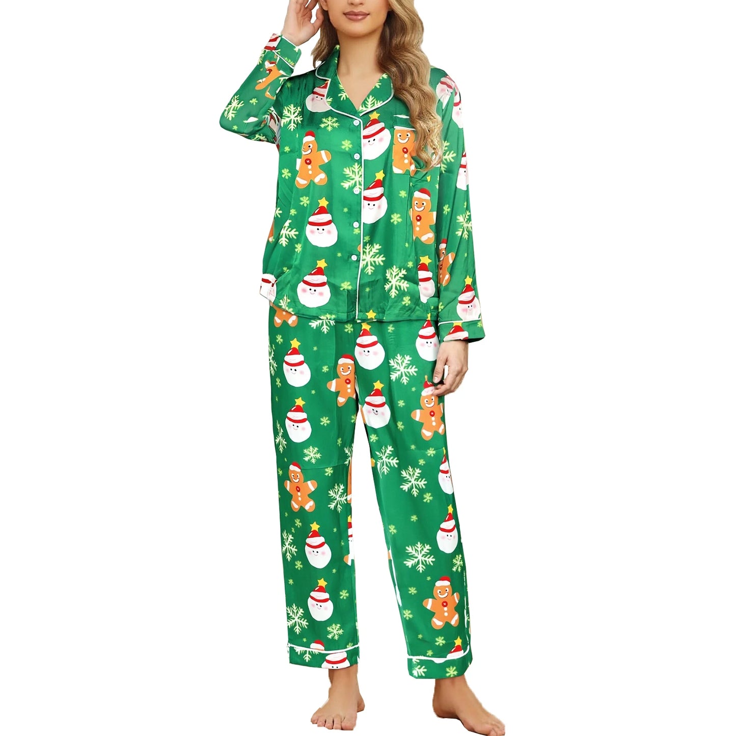 Cartoon Print Christmas Pajama Set