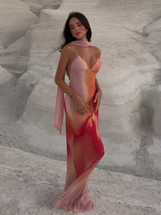 Scarf Printed Backless Long Dress