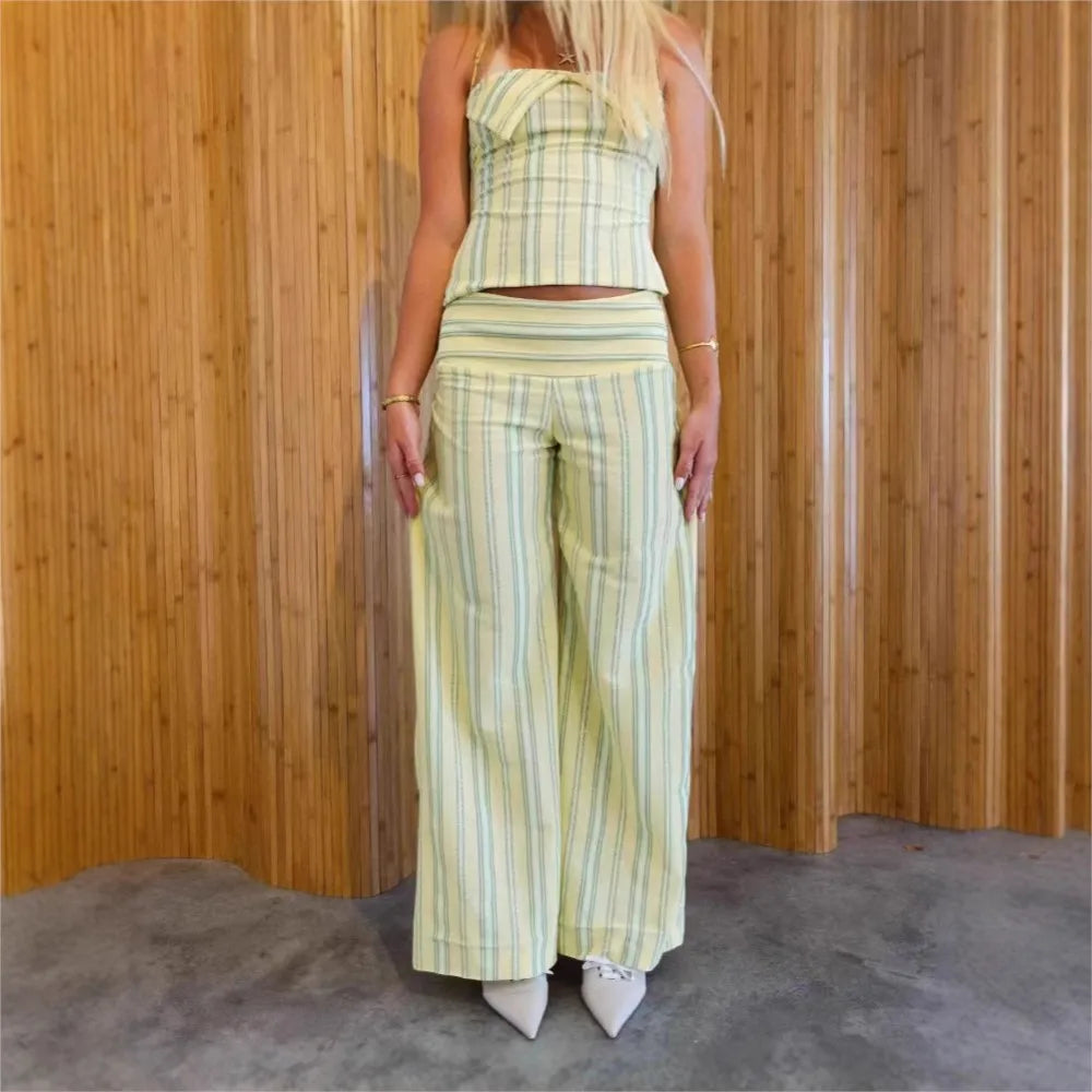 Striped Halter Top Pants Set