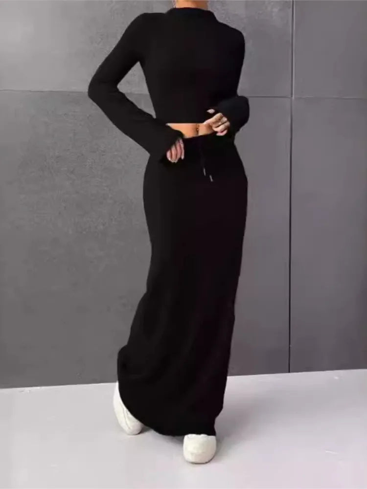 Lace Up Crop Skirt Set