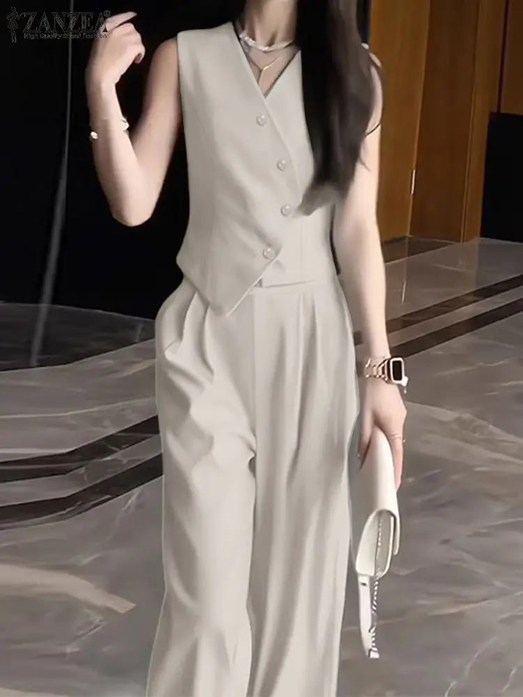 Sleeveless Top and Wide Leg Pants Set