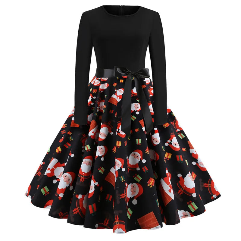 Santa Print Christmas Dress