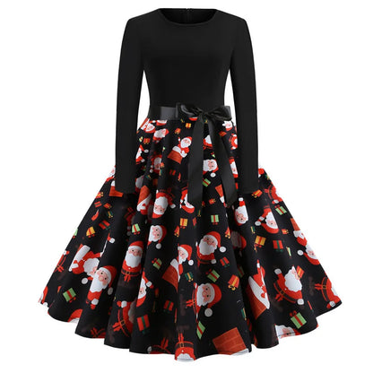 Santa Print Christmas Dress