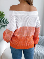 Contrasting Striped Off-Shoulder Sweater