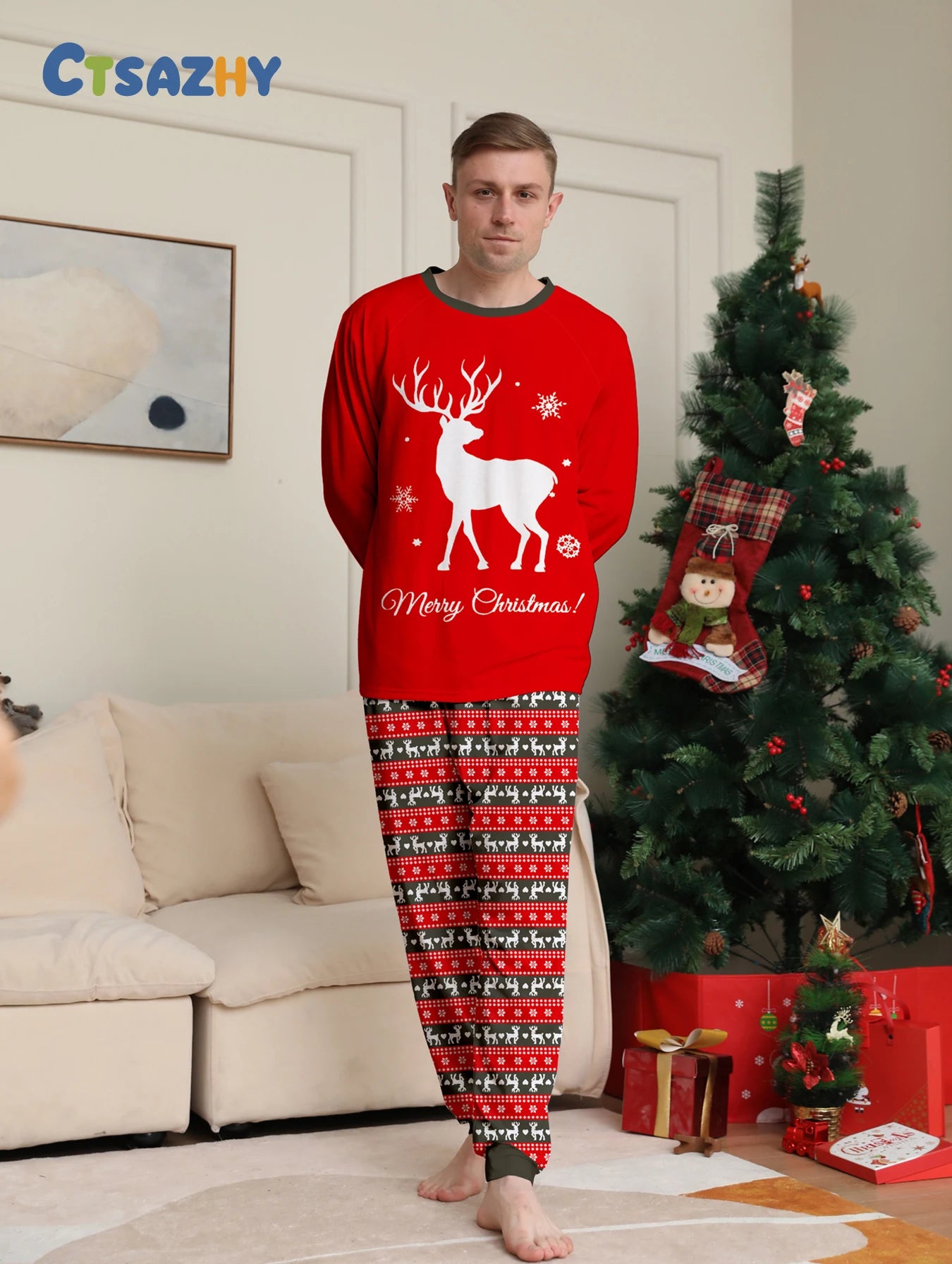 Red Reindeer Print Pajama Set