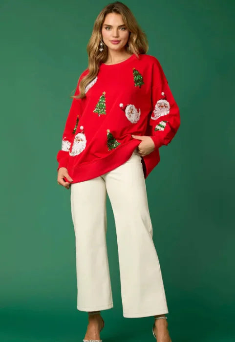 Sequin Christmas Print Sweatshirt for Women