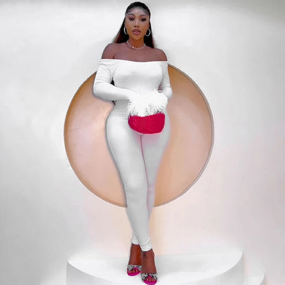 Faux Fur Off Shoulder Jumpsuit