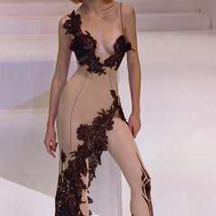 Backless Deep V Slip Dress with Slim Fit