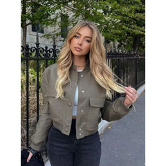 Buttoned Bomber Jacket for Women