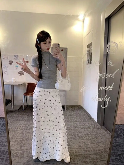 Floral Print Lace Crochet Mermaid Skirt