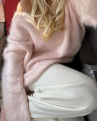 Off-Shoulder Solid Knit Sweater