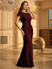 One Shoulder Sequin Draped Maxi Dress