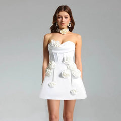 3D Flower A-Line Short White Prom Dress