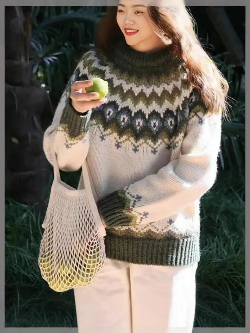 Crew Neck Color Block Knit Sweater