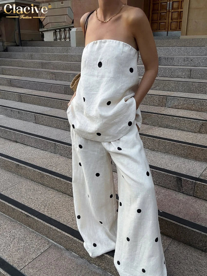 Print Strapless Top Pants Set