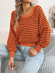 Contrast Plaid Square Neck Sweater