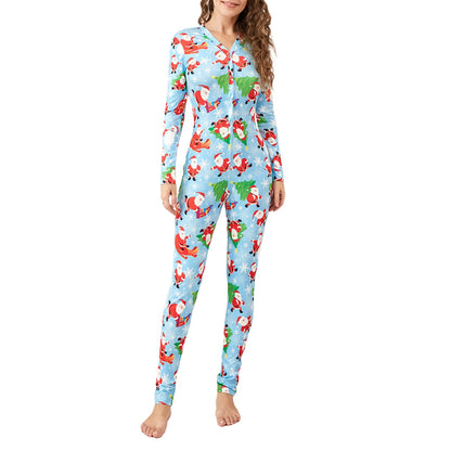 Cartoon Print Christmas Romper Pajamas