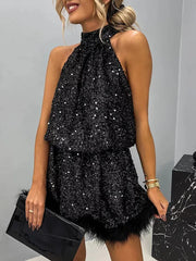 Sequin Patchwork Off Shoulder Dress